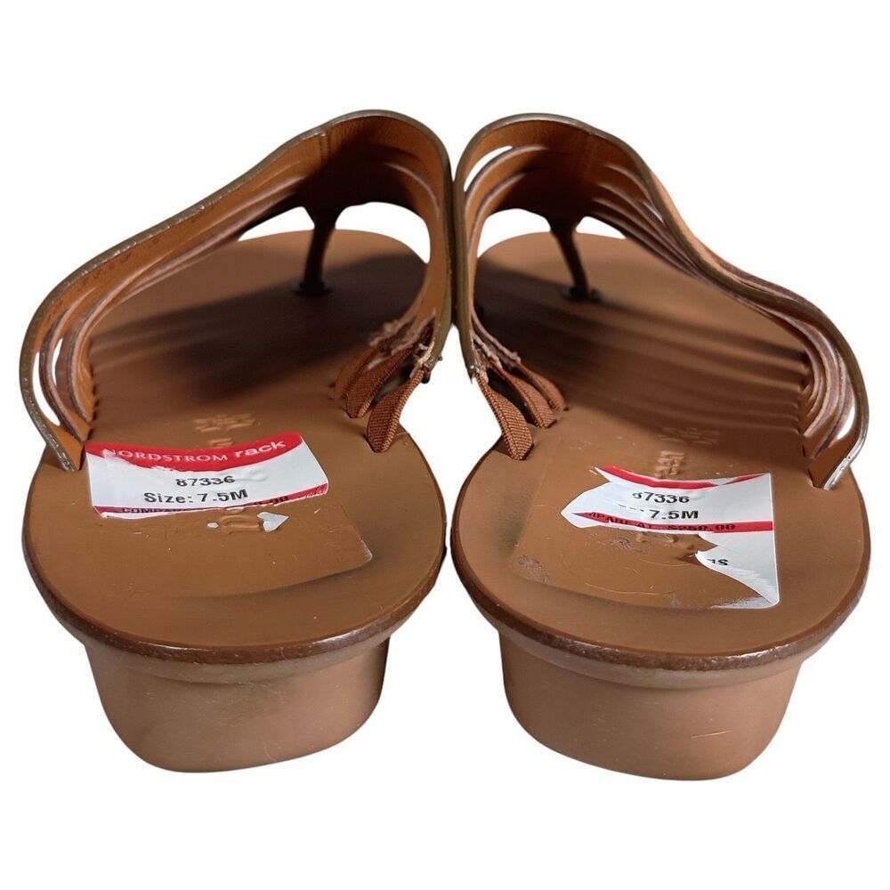 Paul Green Tan Leather Strappy Thong Sandal Low Wedge Womens 7.5 - Picture 8 of 11